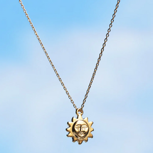 Necklace Sun Face Charm Gold Plated