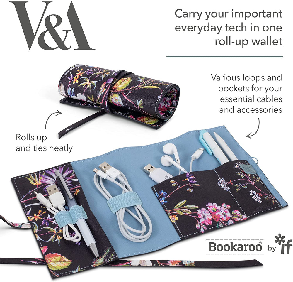 V&A Black Floral Tech Tidy Wallet Morris Print