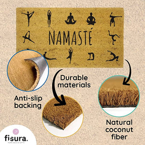 Doormat Namasté Yoga Sillhouettes Beige Black Fisura