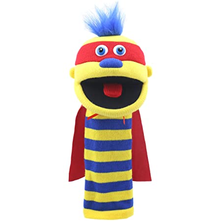 Zap Super Hero Hand Puppet Sockette in Yellow Blue and Red Toy