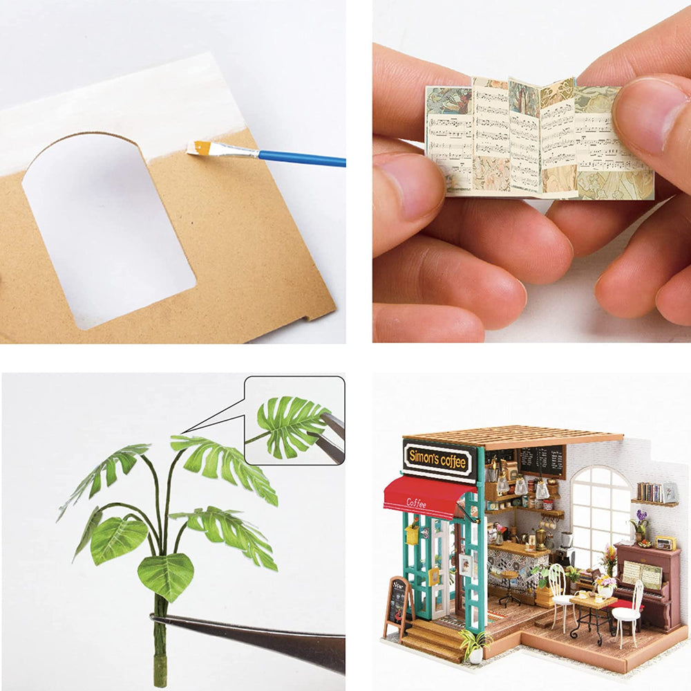 Miniature DIY Coffee Shop Scene Kit Wood 3D Puzzle Model