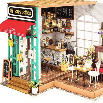Miniature DIY Coffee Shop Scene Kit Wood 3D Puzzle Model