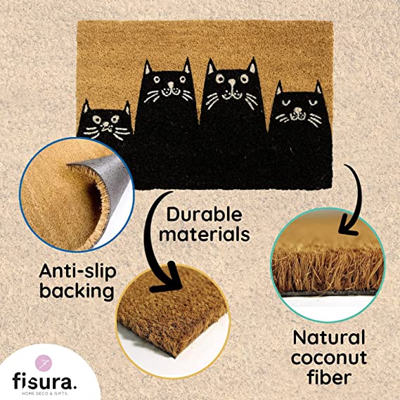 Cat Doormat Cute Black Brown Non-Slip