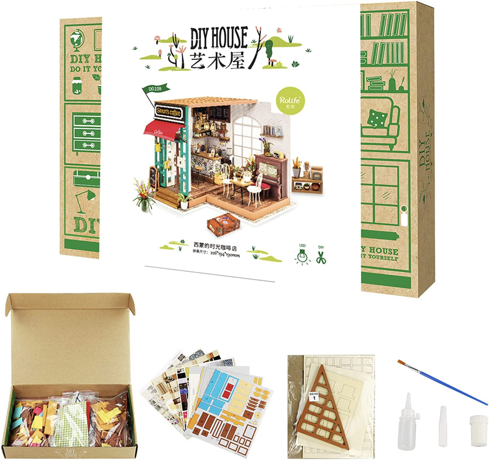 Miniature DIY Coffee Shop Scene Kit Wood 3D Puzzle Model