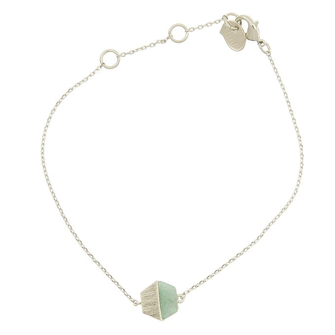 Bracelet with Hexagon half jade stone charm in silver