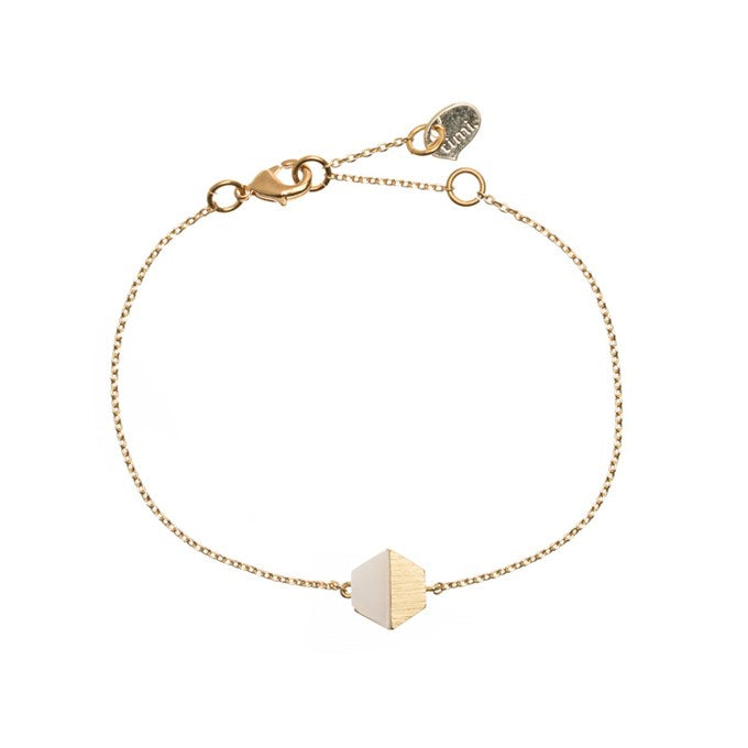 Bracelet Hexagon half marble stone charm in gold