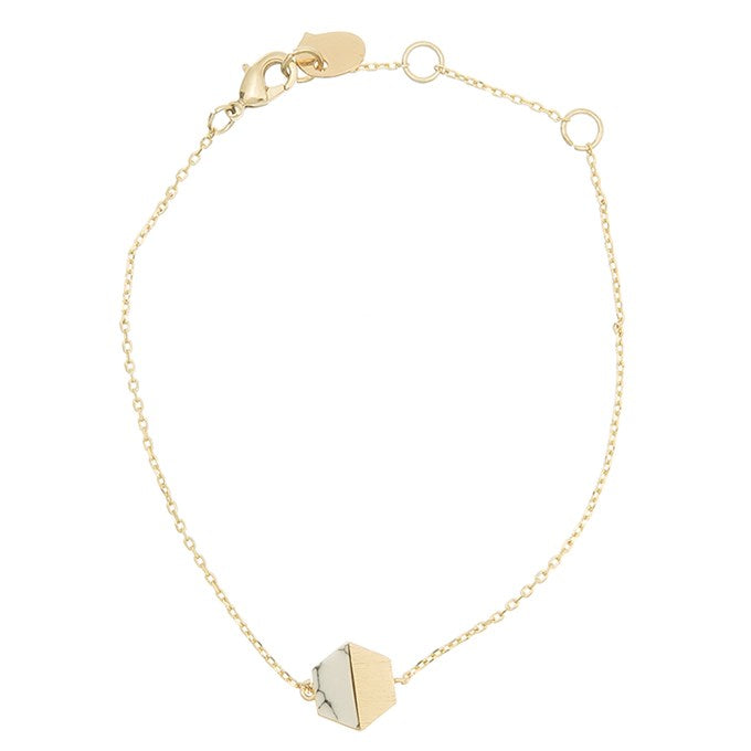 Bracelet Hexagon half marble stone charm in gold