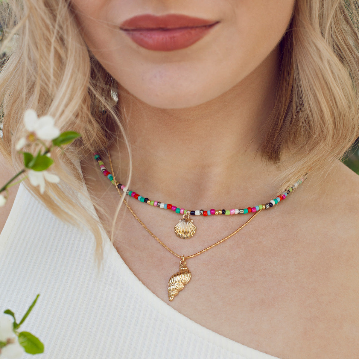 Necklace Mermaid Shell with Beads Multicoloured Gold Plated