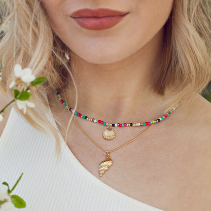 Necklace Mermaid Shell with Beads Multicoloured Gold Plated