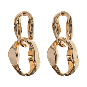 Drop Earrings Gold Double Hoop Organic Hammered Abstract