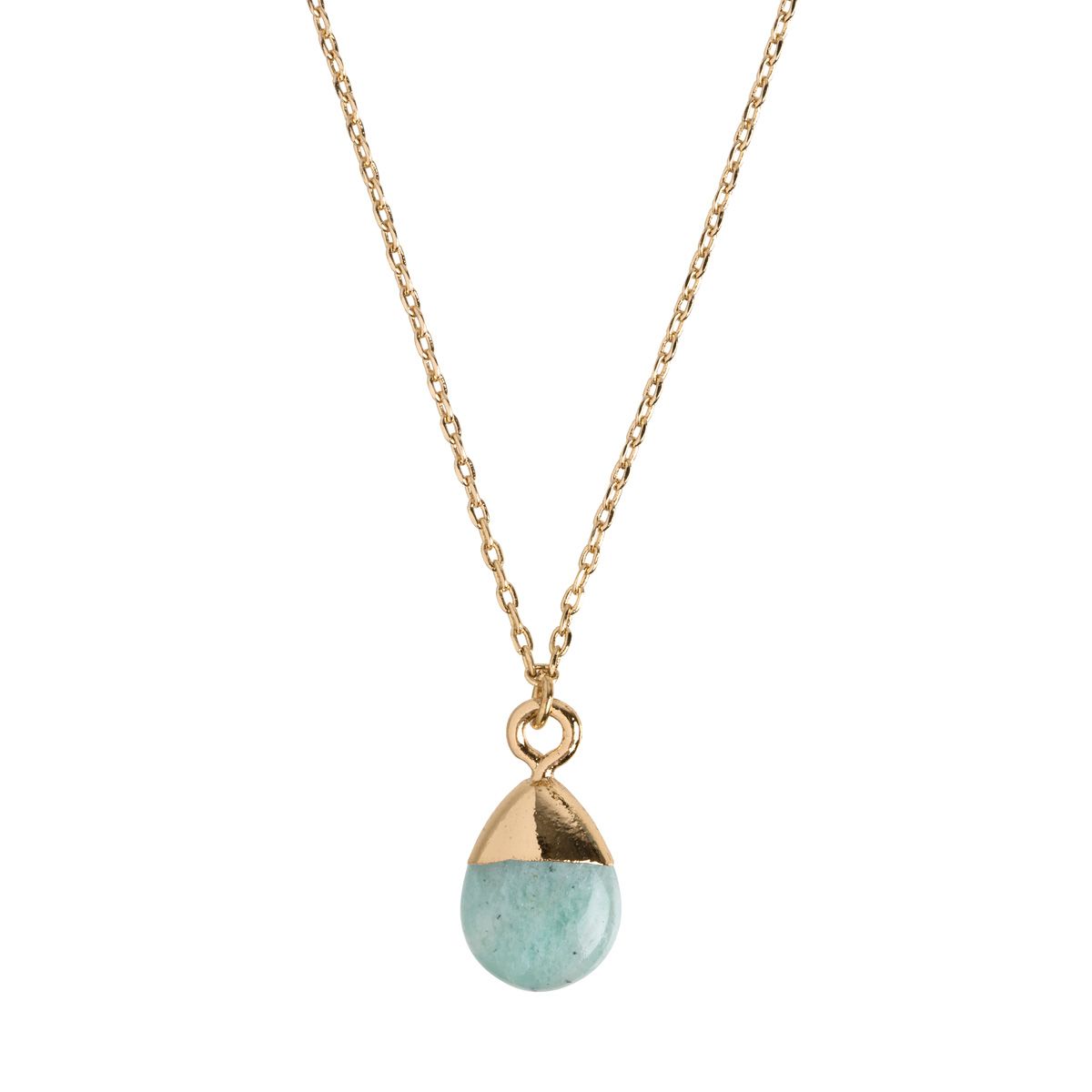 Goddess Necklace with Amazonite Green Crystal Charm Gold Plated