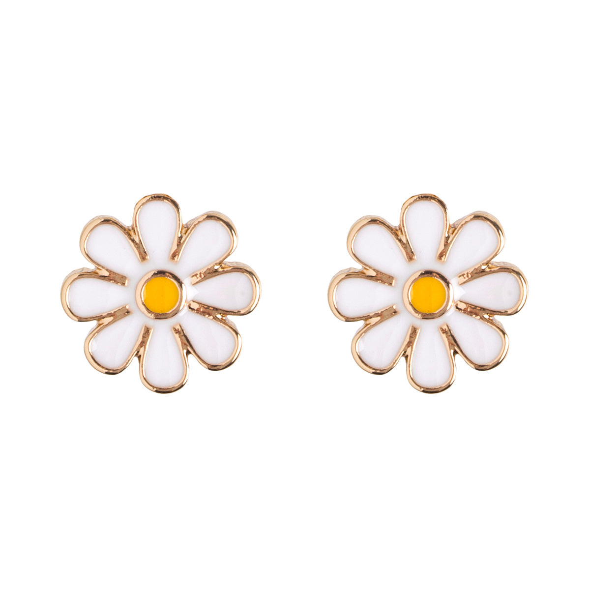 Daisy Stud Earrings White Enamel Gold Plated