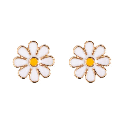 Daisy Stud Earrings White Enamel Gold Plated