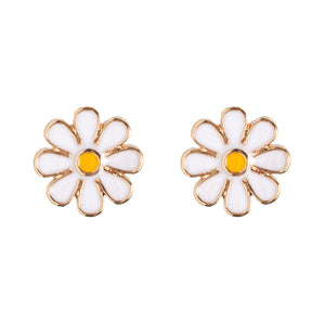 Daisy Stud Earrings White Enamel Gold Plated