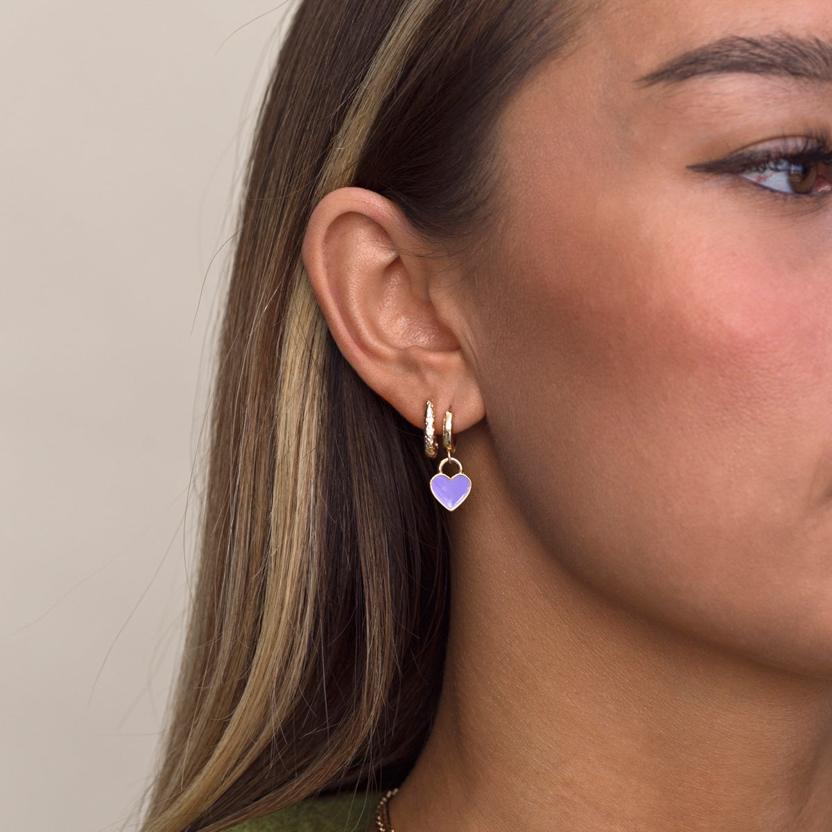 Earrings Purple Enamel Heart Hoops Timi