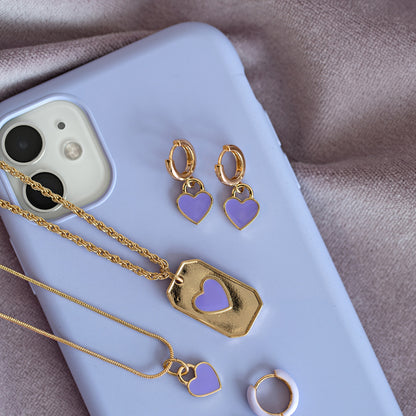 Earrings Purple Enamel Heart Hoops Timi