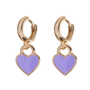 
            
                Load image into Gallery viewer, Earrings Purple Enamel Heart Hoops Timi
            
        