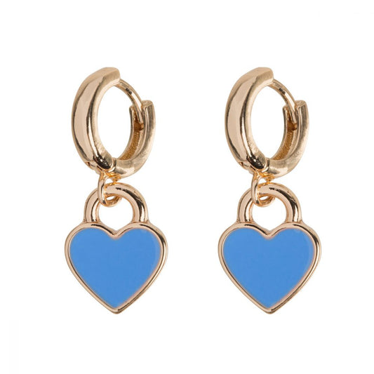 Earrings Blue Enamel Heart Hoops Timi