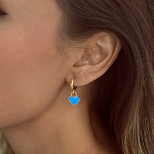 Earrings Blue Enamel Heart Hoops Timi