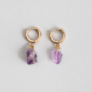 Earrings Hoop Amethyst Crystal Gold Birthstone Timi