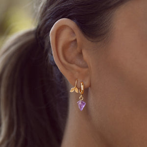 Earrings Hoop Amethyst Crystal Gold Birthstone Timi