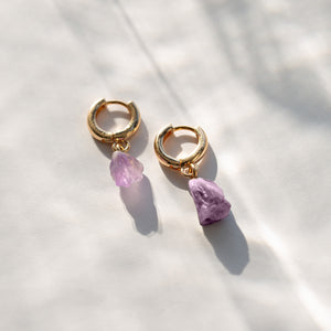 Earrings Hoop Amethyst Crystal Gold Birthstone Timi