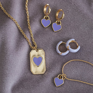 Charm Necklace Purple Heart Gold Plated Enamel Timi