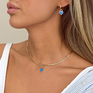 Heart Necklace Enamel Blue Gold Plated