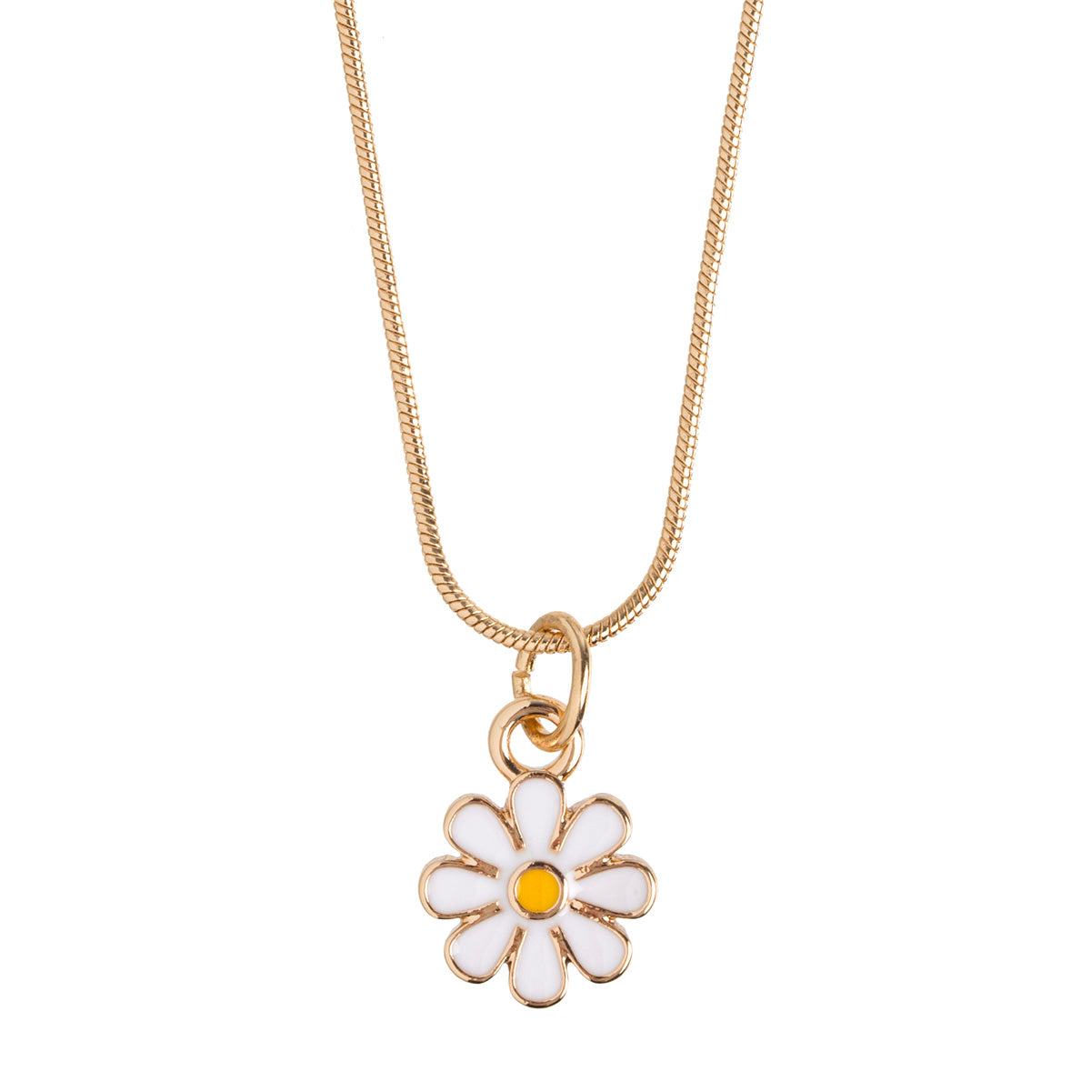 Enamel Daisy Charm Necklace Gold Plated