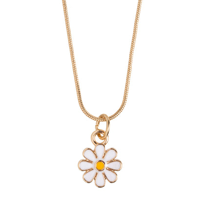 Enamel Daisy Charm Necklace Gold Plated