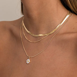 Enamel Daisy Charm Necklace Gold Plated