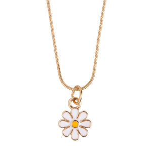 Enamel Daisy Charm Necklace Gold Plated