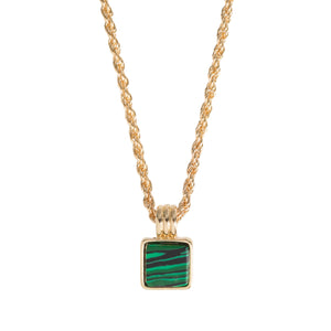 Necklace Green Malachite Genuine Gold Plated Square Charm Timi