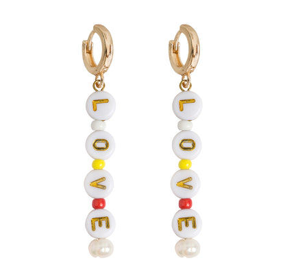 Drop Earrings Hoop LOVE Beaded Gold Plated Freshwater Pearls