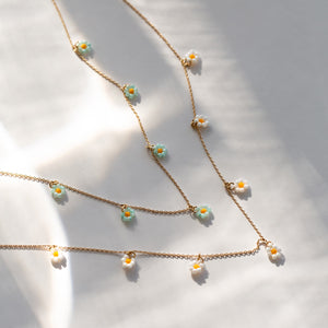 Daisy Beaded Necklace with Gold Plated Chain White