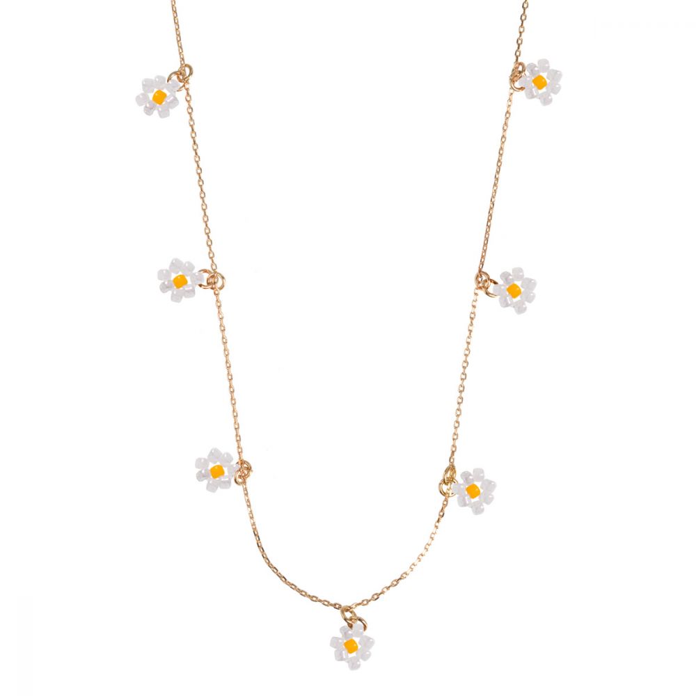 Daisy Beaded Necklace with Gold Plated Chain White