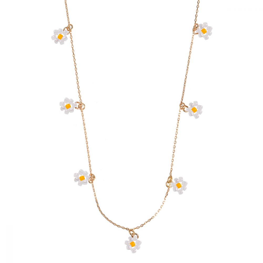 
            
                Load image into Gallery viewer, Daisy Beaded Necklace with Gold Plated Chain White
            
        