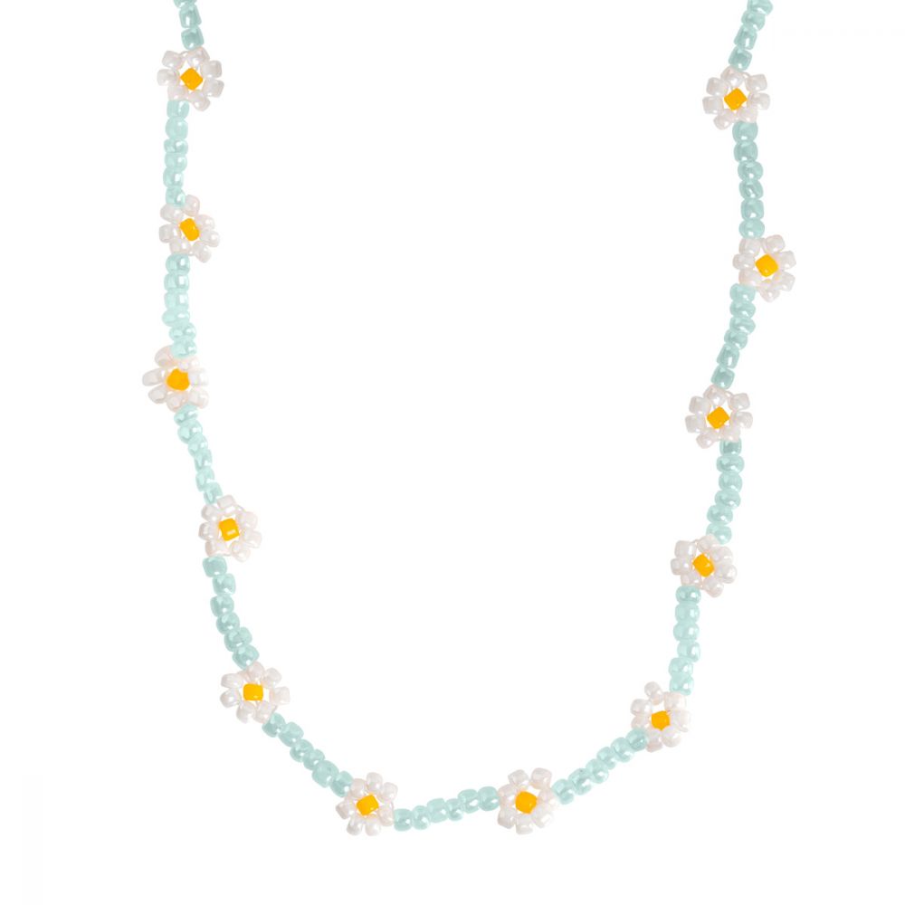 Daisy Flower Beaded Necklace Choker Blue