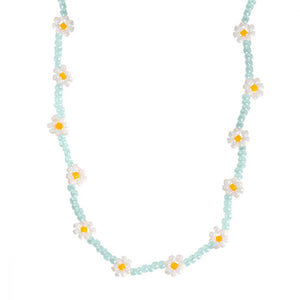 Daisy Flower Beaded Necklace Choker Blue