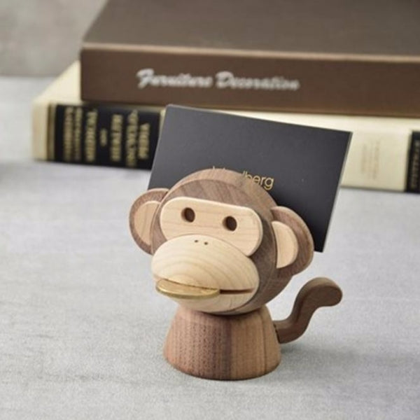 Glasses Holder Card Holder and Phone Holder Desk Tidy | Fortune Wealth Symbol Monkey in Wood