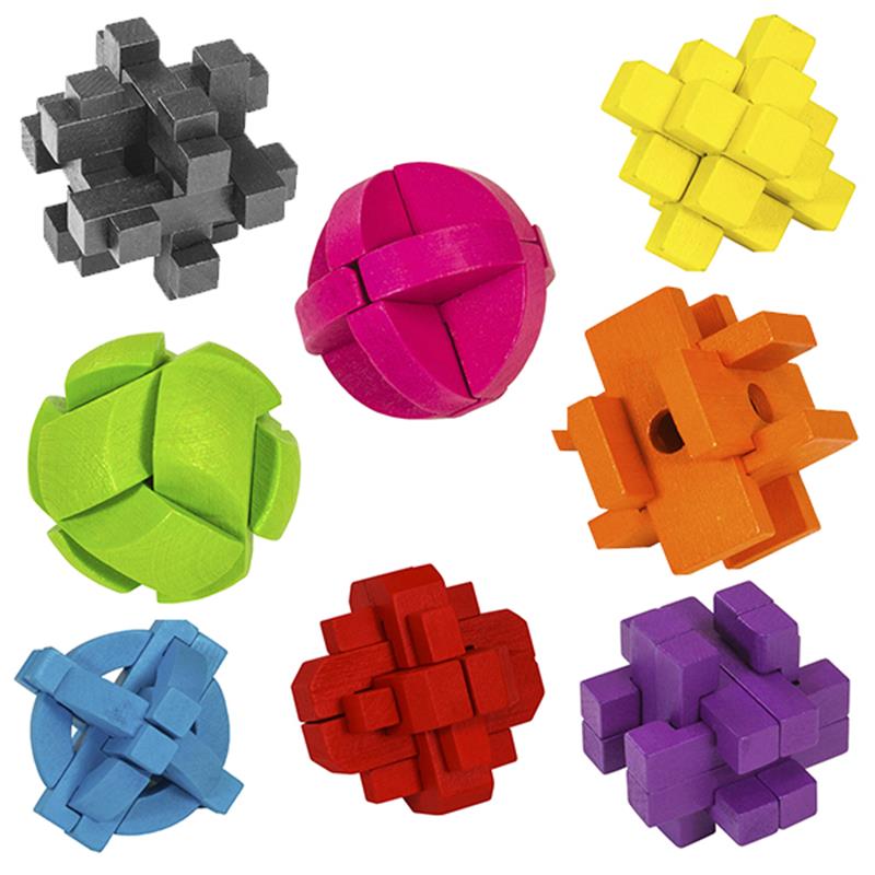 Puzzle Set of 3 Wooden Bright Colours Mini Puzzles