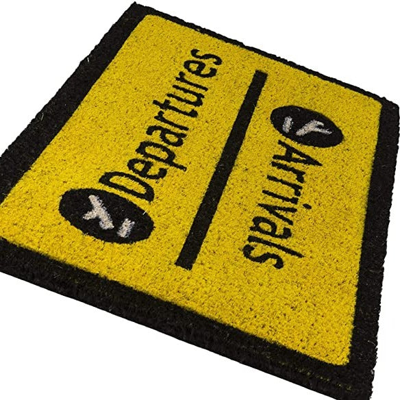 Doormat Arrival Departure Airport-Style Yellow Black