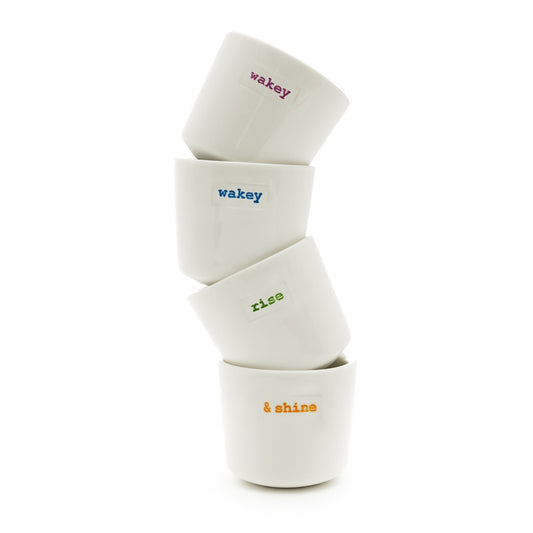 Egg Cups Set of 4 by Keith Brymer Jones 'Wakey Wakey Rise & Shine'
