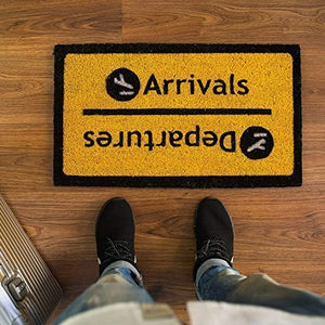 Doormat Arrival Departure Airport-Style Yellow Black