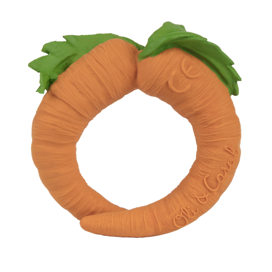Baby teether toy bracelet Carrot in orange made from natural rubber