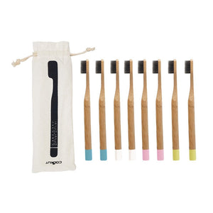 Bamboo toothbrush set of 8 sustainable eco-friendly in mutlticolour