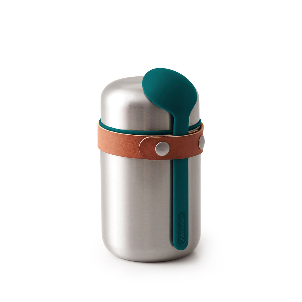 Insulated food flask with spoon from stainless steel in ocean blue