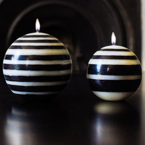 Candle Small Striped Ball Jet Black Pearl White