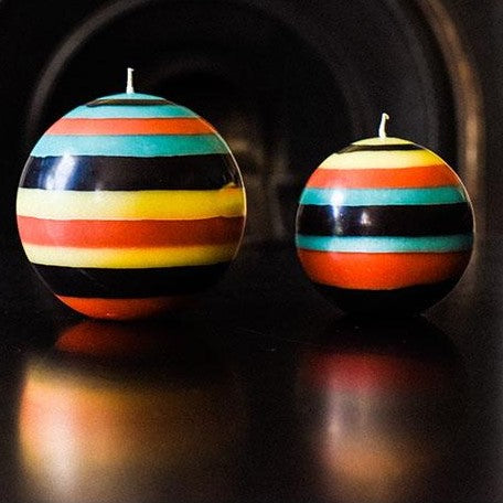 Candle Large Eco Ball Black, Blue, Orange and Yellow Stripes