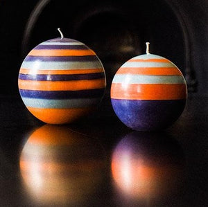 
            
                Load image into Gallery viewer, Candle Large Eco Ball Dark Grey, Light Grey and Orange Stripes
            
        